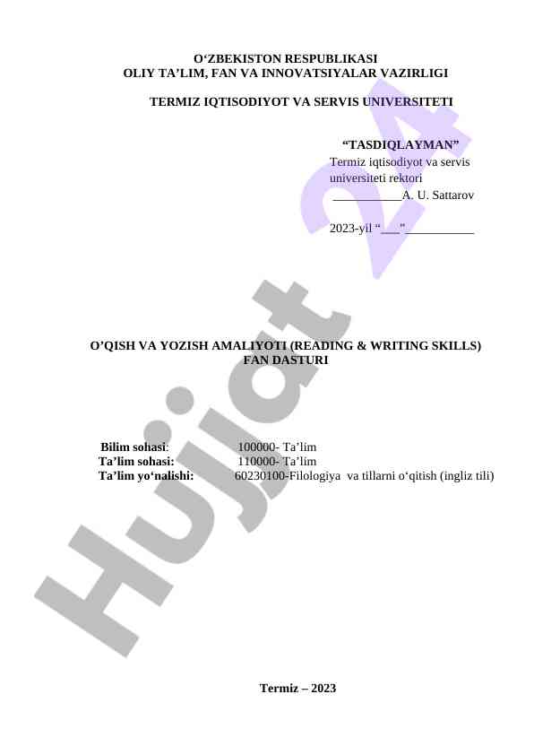 O‘qish va yozish amaliyoti dasturi 2023