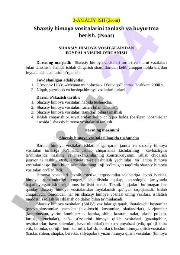 Shaxsiy himoya vositalarini tanlash va buyurtma berish