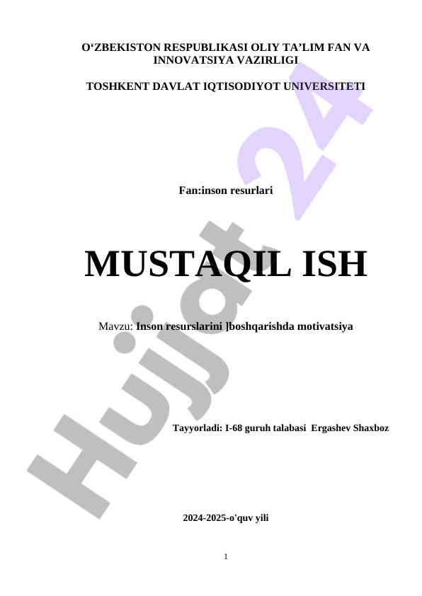 Inson resurslarini boshqarishda motivatsiya asoslari