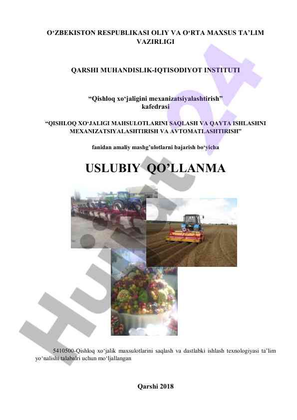 Qishloq xo‘jaligi mahsulotlarini saqlash boshqaruvi