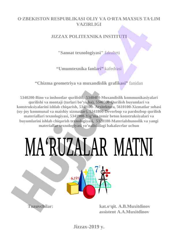 Chizma geometriya va muxandislik grafikasi ma’ruzalar