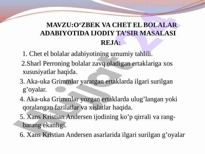 Bolalar adabiyotida tarjima asarlarining rivoji