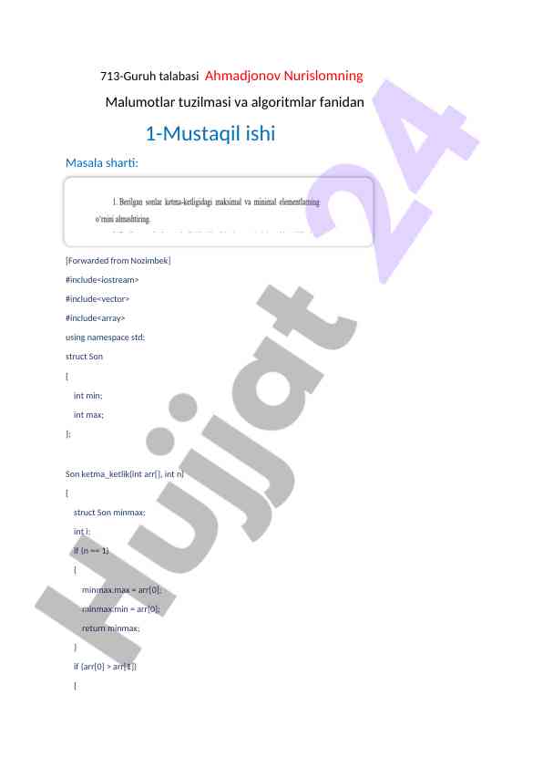 Malumotlar tuzilmasi va algoritmlar mustaqil ish