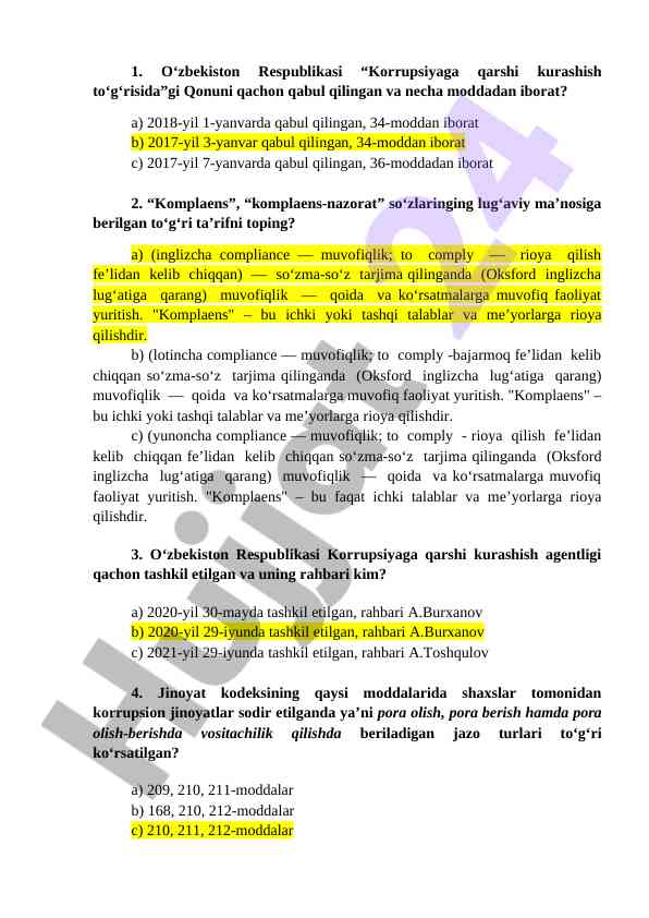Korrupsiyaga qarshi kurashish qonuni va komplaens