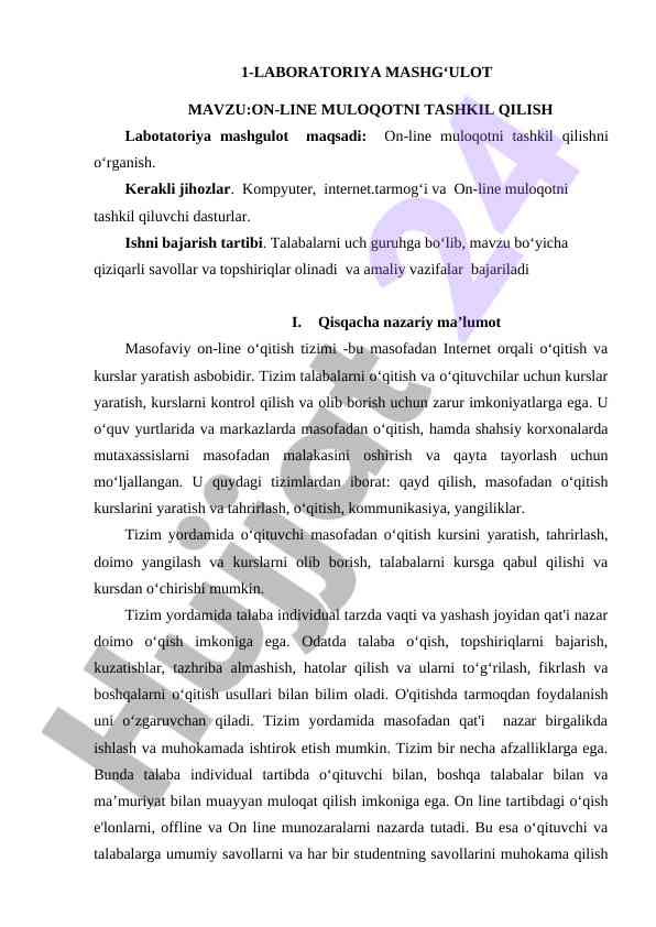 On-line muloqot tashkil qilish labotatoriya mashg‘uloti