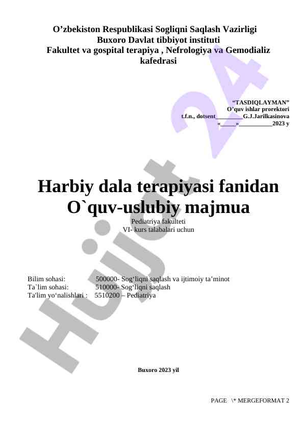 Harbiy dala terapiyasi o‘quv-uslubiy majmua