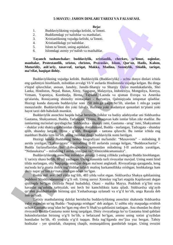 Jahon dinlari tarixi va falsafasi tahlili