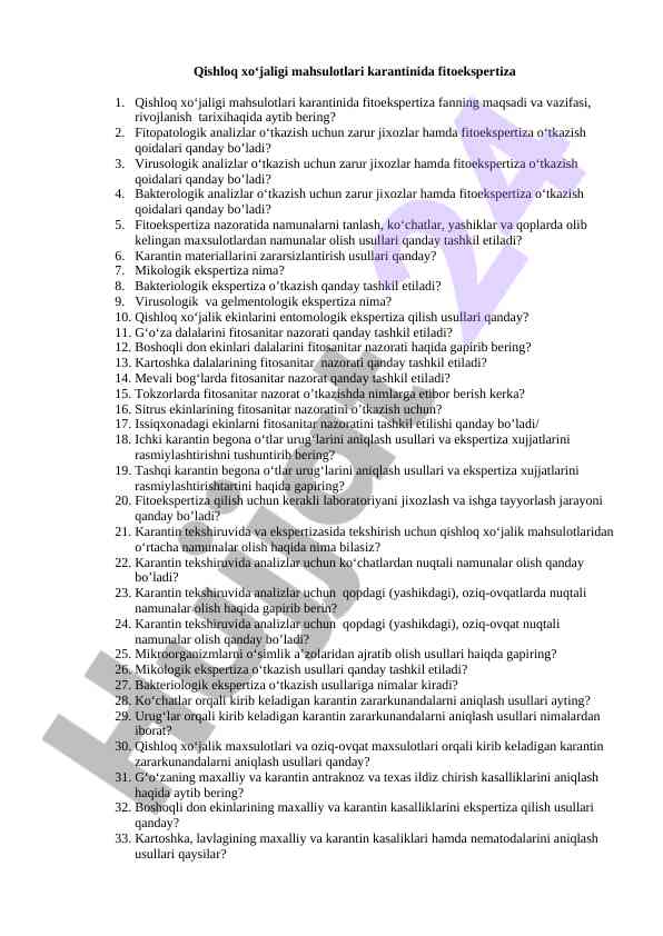 Fitoekspertiza va qishloq xo‘jaligi mahsulotlari
