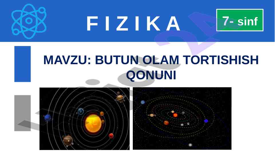Butun olam tortishish qonuni 7-sinf takrorlash