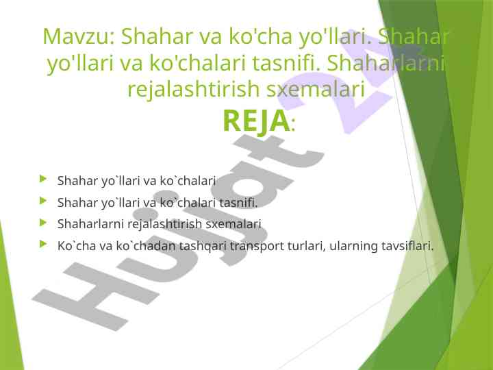 Shahar Va Ko'cha Yo'llari Tasnifi