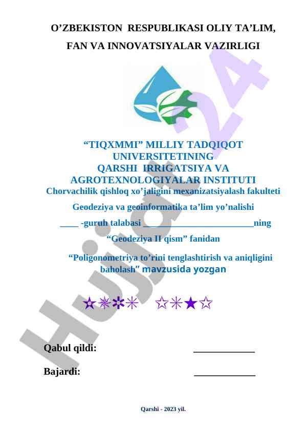 Geodeziya ii qism poligonometriya mavzusi