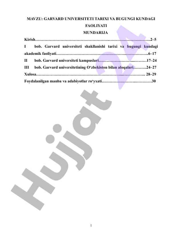 Garvard universiteti tarixi va bugungi faoliyati