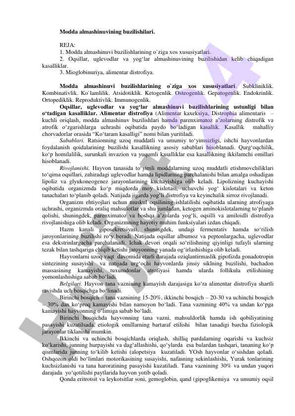 Modda almashinuvining buzilishlari va kasalliklar