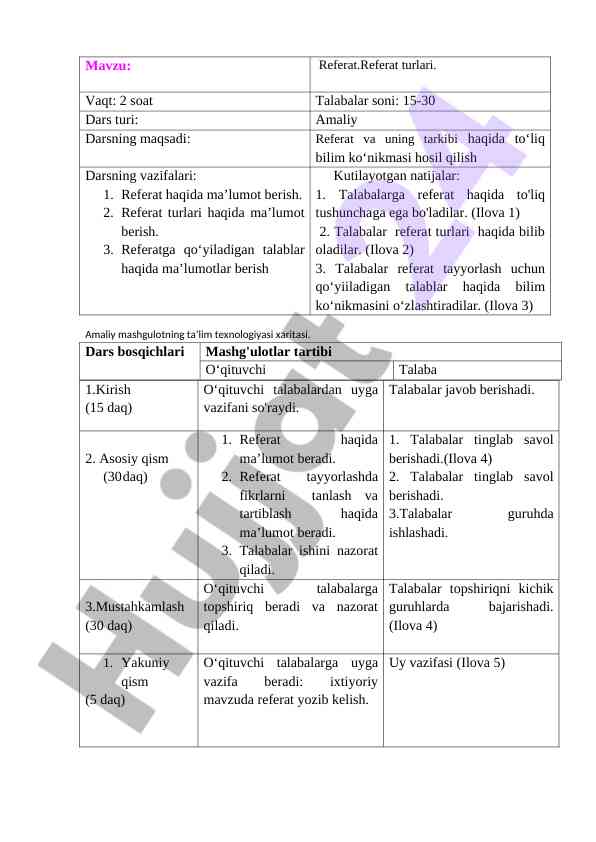 Referat turlari haqida ma'lumotlar