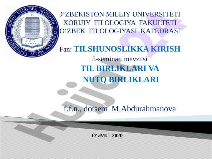 Tilshunoslik mavzusida seminar topshiriqlari