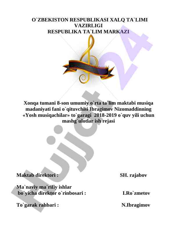 Yosh musiqachilar to`garagi: o`quv yili rejasi