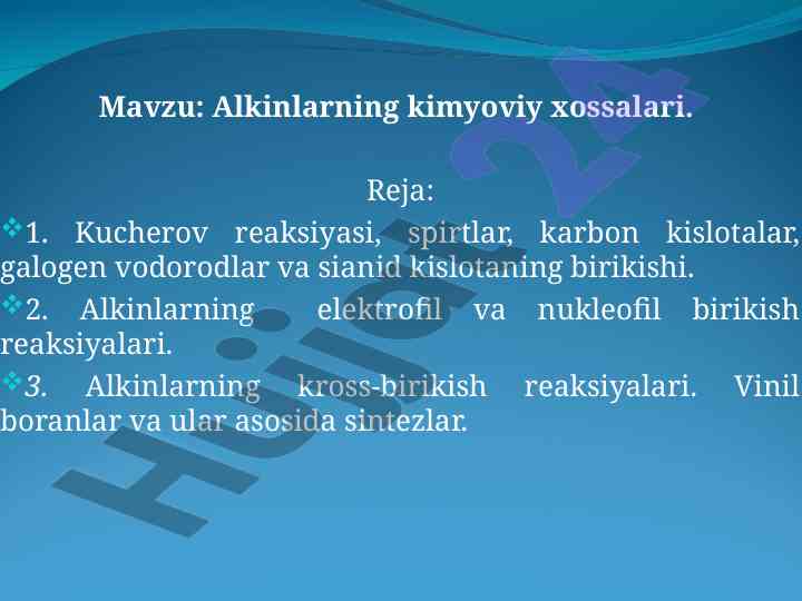 Alkinlarning kimyoviy xossalari tahlili
