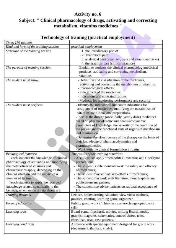 Clinical pharmacology training for metabolism correction