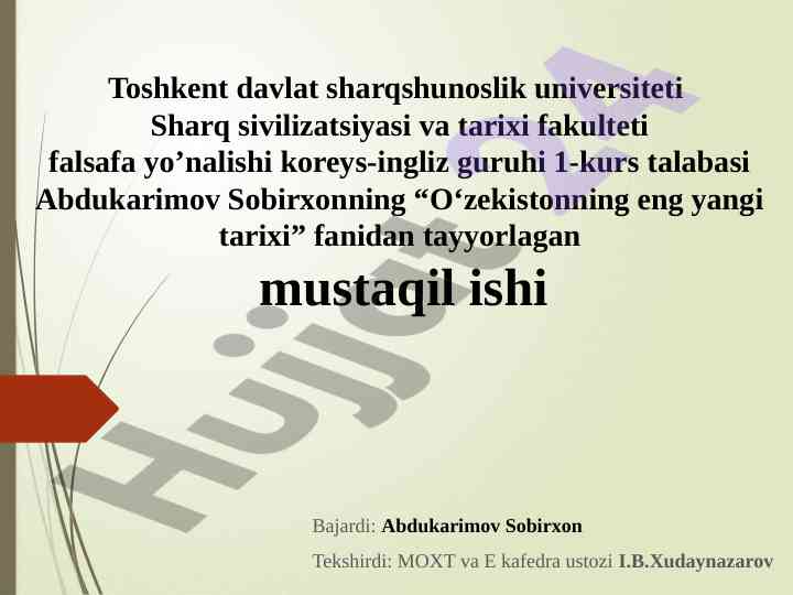 O‘zbekistonnning eng yangi tarixi mustaqillik yillari