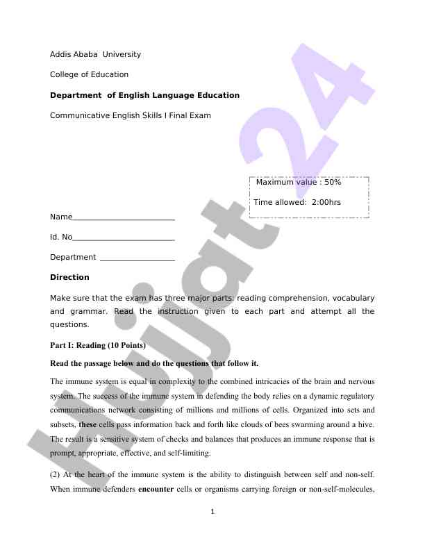 Communicative english skills i final exam overview