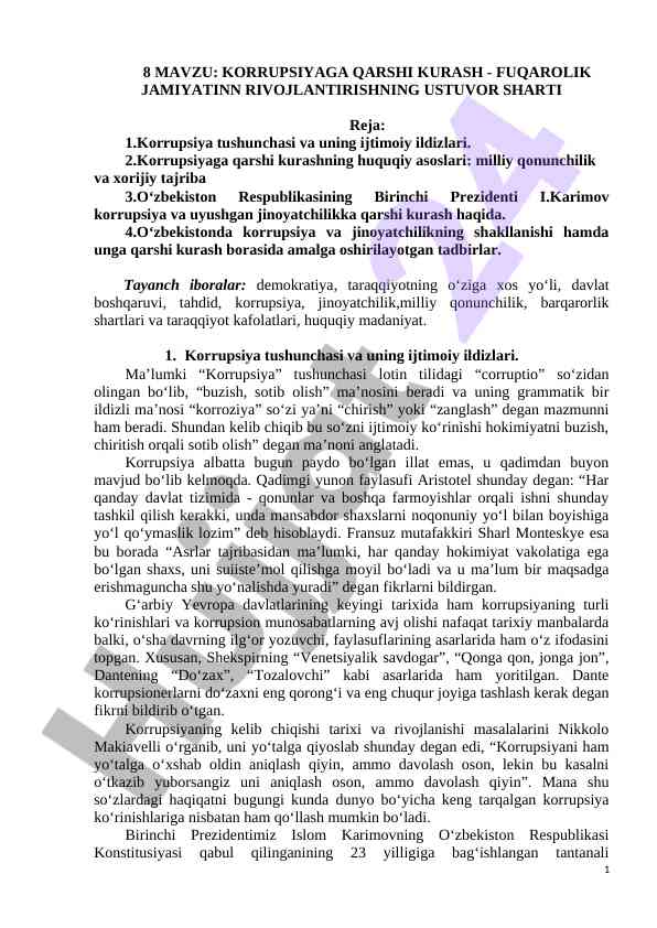 Korrupsiyaga qarshi kurashning huquqiy asoslari