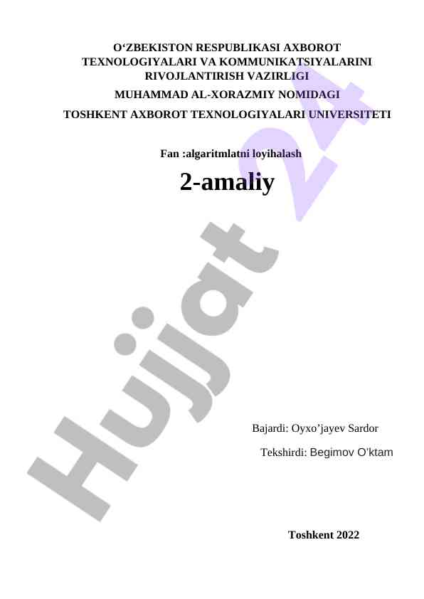 Algaritmlatni loyihalash amaliy ishlari haqida
