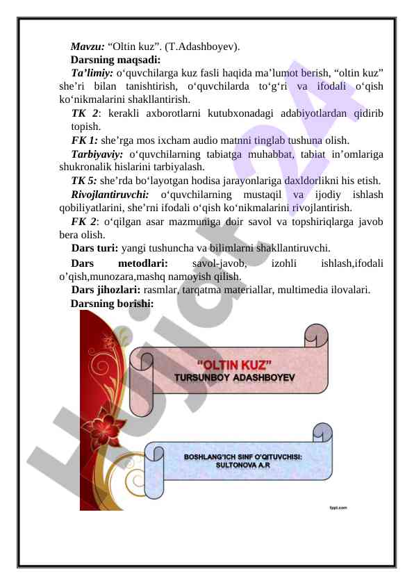 Oltin kuz: dars rejasi va maqsadlari
