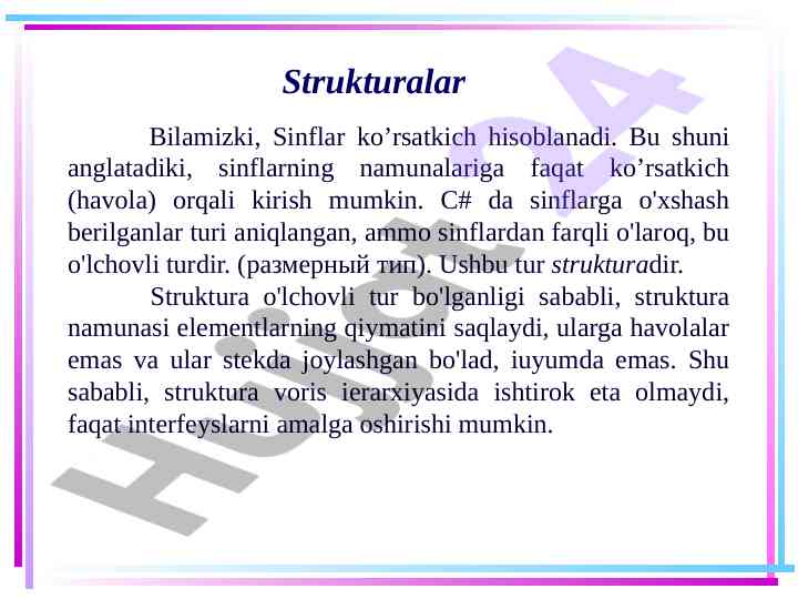 Struktura va sinflar: c# dagi asoslar