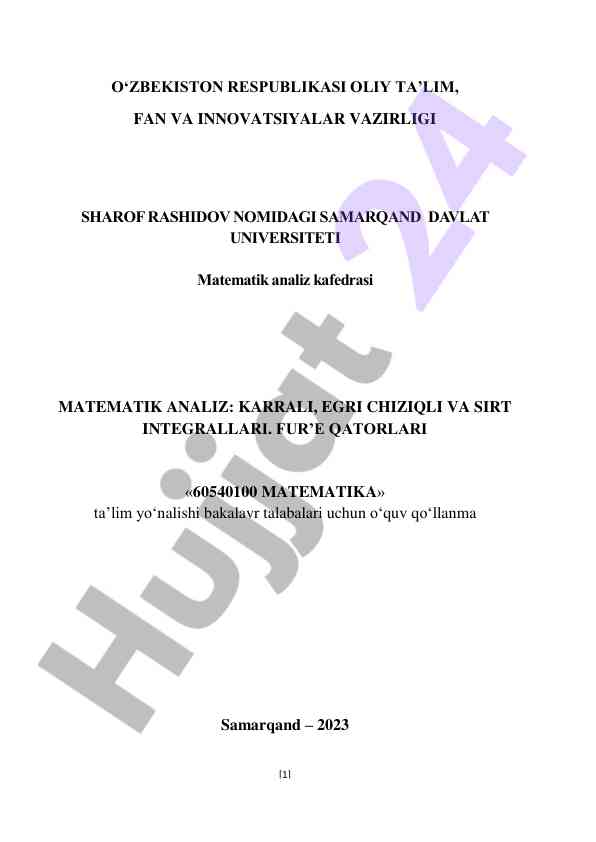 Matematik analiz haqida o‘quv qo‘llanma