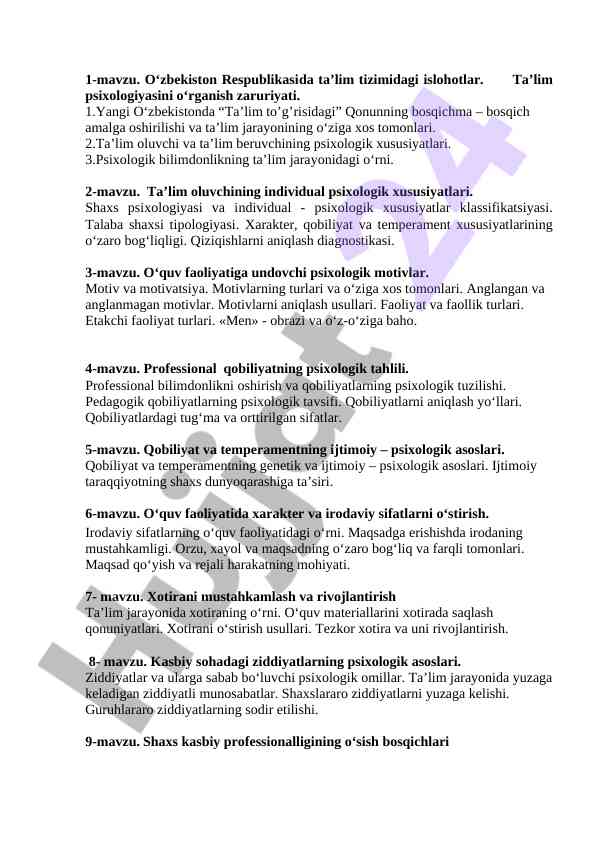 Ta’lim psixologiyasida islohotlar tahlili
