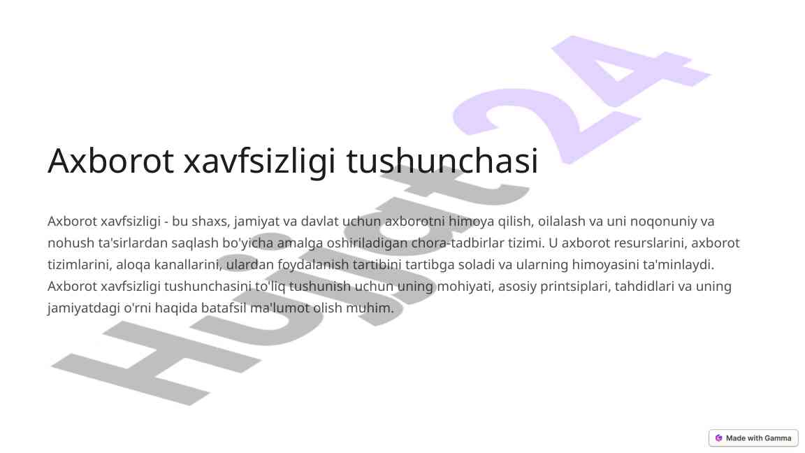 Axborot xavfsizligi tushunchasi va asosiy printsiplari