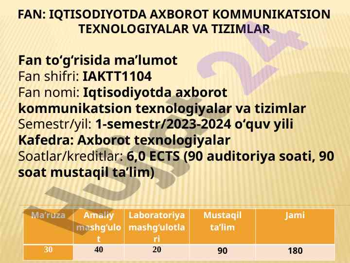 Iqtisodiyotda axborot texnologiyalari va tizimlar