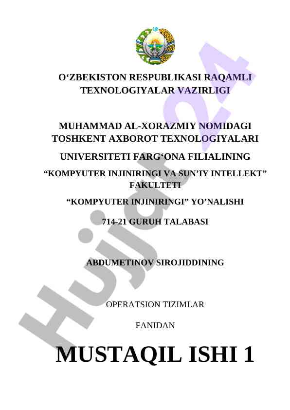 Kompyuter injiniyeringi va sun'iy intellekt mustaqil ish