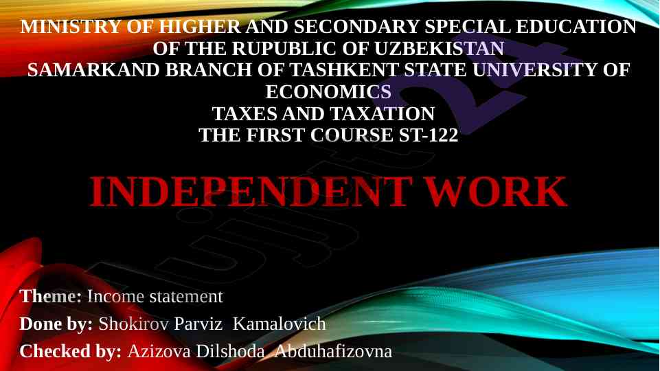 Income statement overview for taxation course