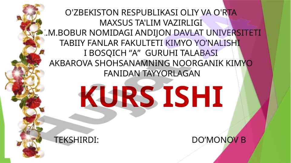 Azot va uning birikmalari kurs ishining ta'rifi