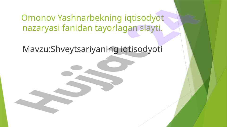 Shveytsariyaning iqtisodiyoti tahlili