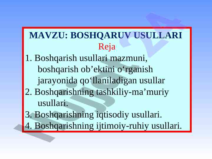 Boshqaruv usullari tahlili va tasnifi