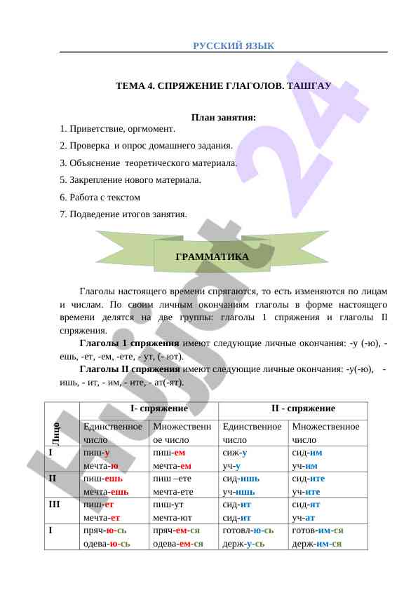 Русский язык тема 4 спряжение глаголов