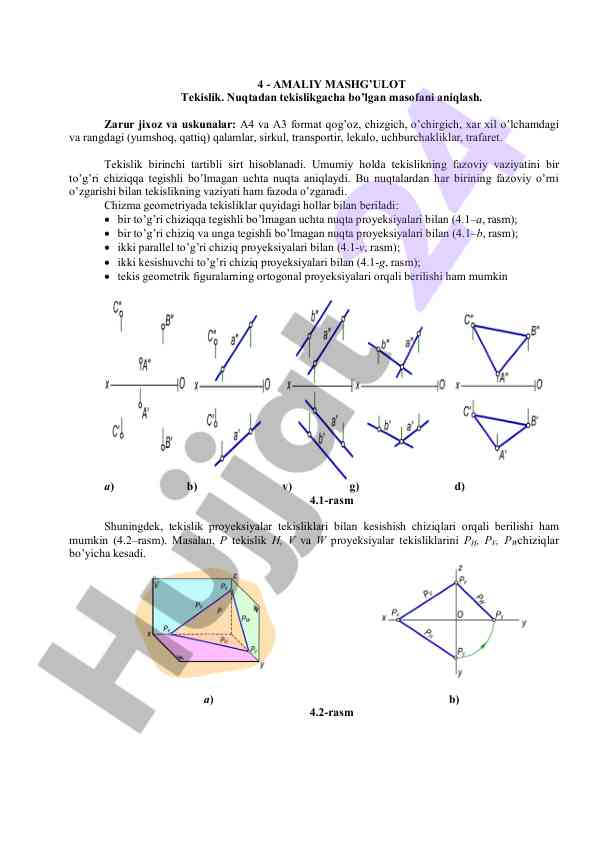 Tekislik va uning geometrik proyeksiyalari