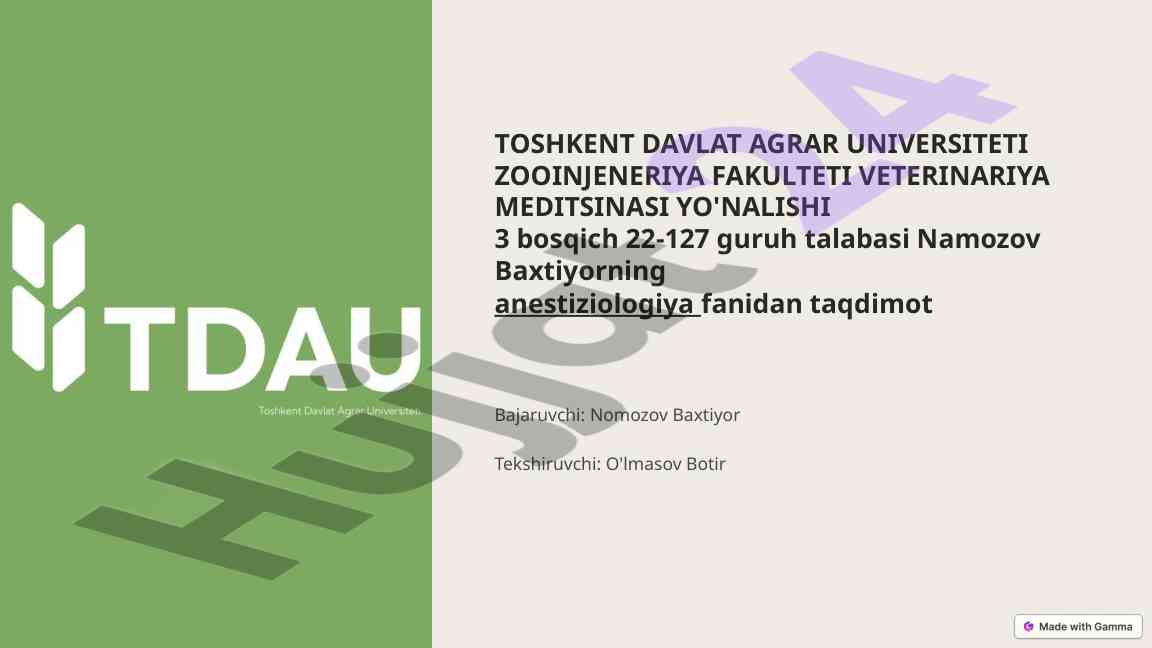 Hayvonlarda suyak sinishlari umumiy o'g'riqsizlantirish usullari