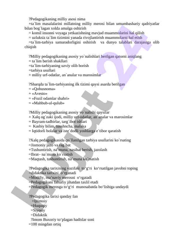 Milliy pedagogikaning asosiy yo‘nalishlari va muammolari