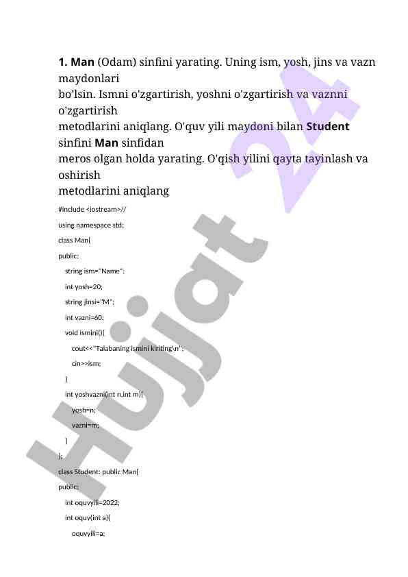 Kodda sinflar yaratish va meros olish
