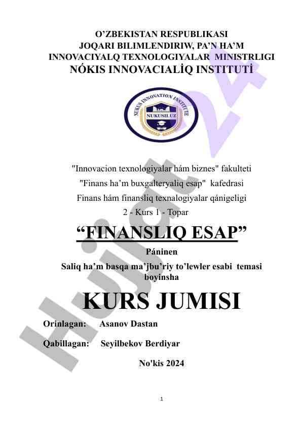 Finansliq esap va majburi tolewler haqida ma'lumot