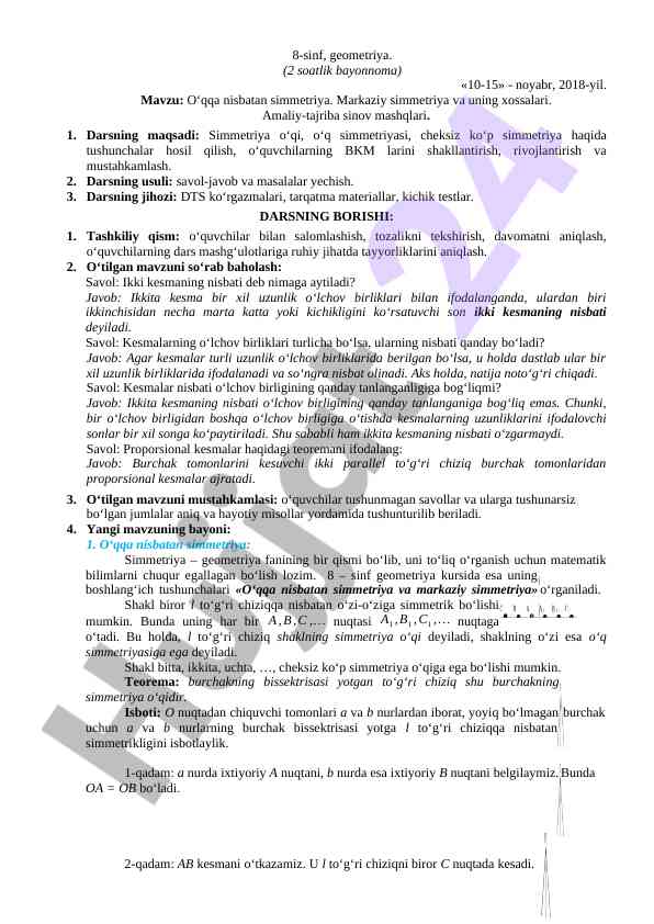 O‘qqa nisbatan simmetriya dars rejali