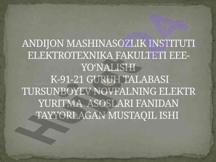 Sinxron mashina ishga tushirish asoslari