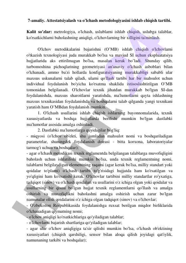 O'lchash va metodologiyani ishlab chiqish tizimi