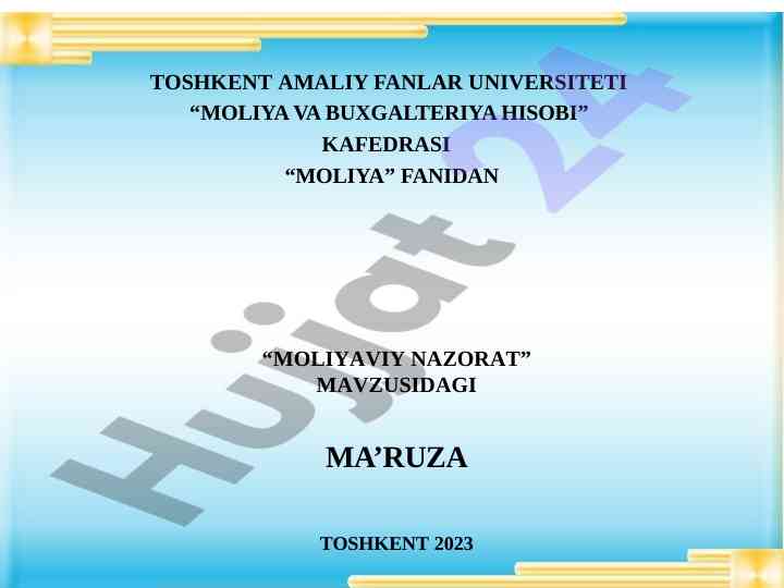 Moliyaviy nazorat mavzusida ma'ruza taqdimoti