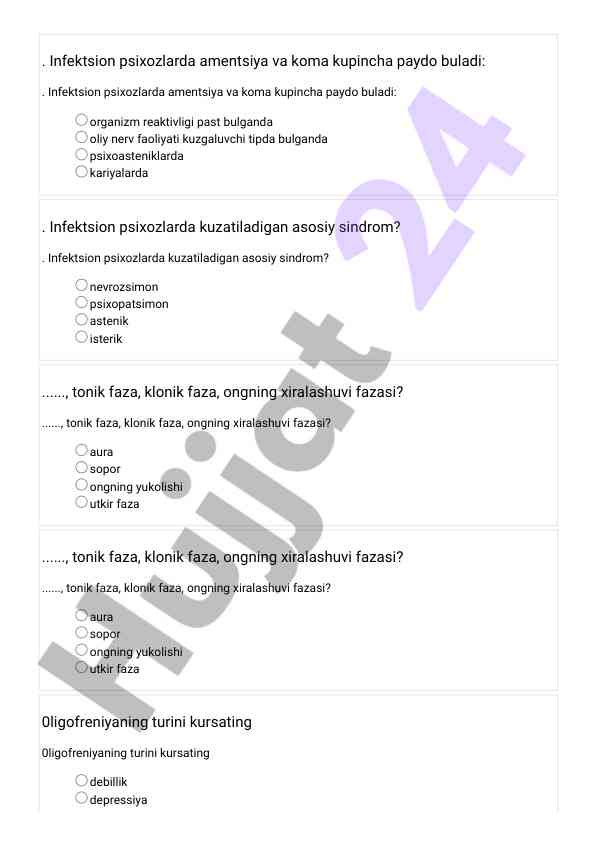 Infektsion psixozlar va ularning asosiy sindromlari