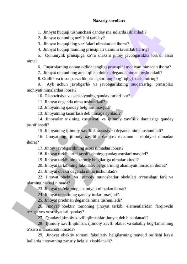 Jinoyat huquqi tushunchalari va prinsiplar