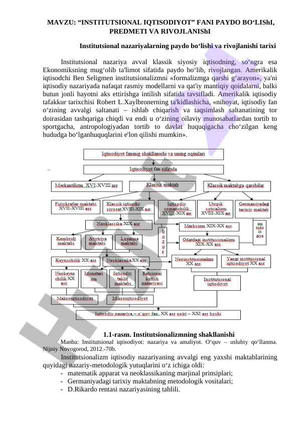 Institutsional iqtisodiyot nazariyasi va rivojlanishi